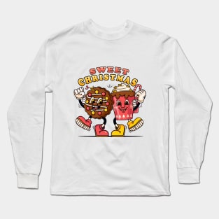 Sweet Christmas, cartoon mascot cookies and a glass of hot chocolate with cream Long Sleeve T-Shirt